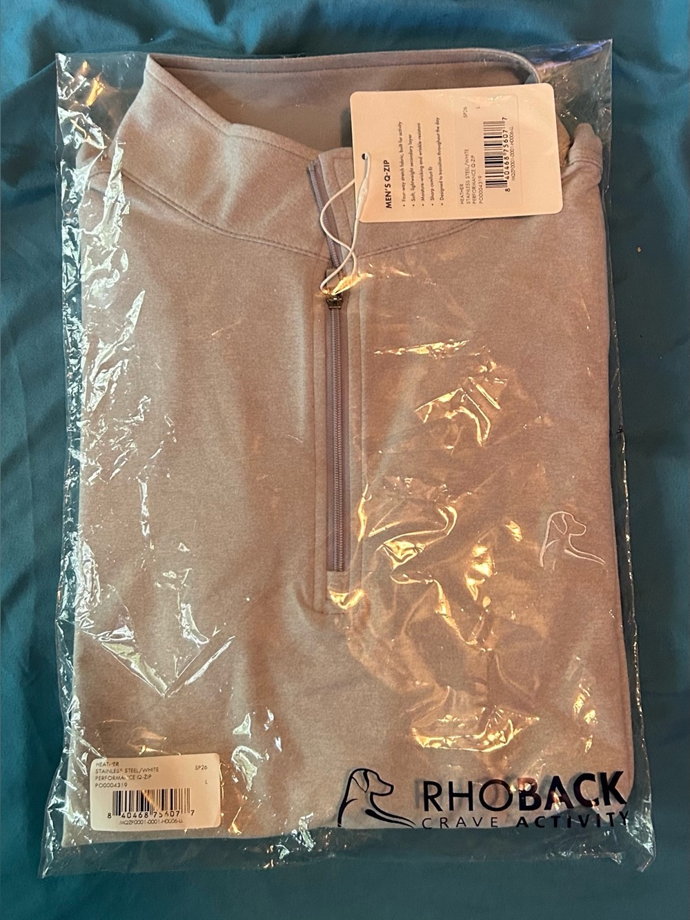 NWT Rhoback Mens L Heather Stainless Steel / White Performance Q-Zip BRAND NEW